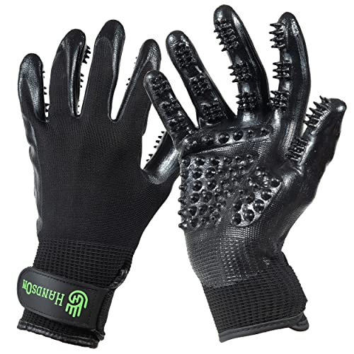 H HandsOn Pet Grooming Gloves - Patented #1 Ranked, Award Winning Shedding, Bathing, & Hair Remover Gloves - Gentle Brush for Cats, Dogs, and Horses (Black, Junior) - color: Black, size: Junior (1 Pair)