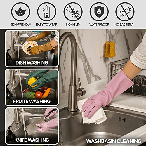 MAMISON 3 Pairs Colorful Reusable Waterproof Household Dishwashing Cleaning Rubber Gloves, Non-Slip Kitchen Glove - size: Medium