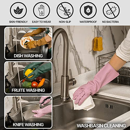 MAMISON 3 Pairs Colorful Reusable Waterproof Household Dishwashing Cleaning Rubber Gloves, Non-Slip Kitchen Glove - size: Medium