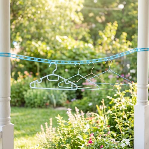 3 Rolls Clotheslines Portable Anti-Slip & Windproof Clothesline with Hooks Strong Durable Windproof Nylon Laundry Clothes Line for Indoor Outdoor Camping Travel, 16ft/Roll