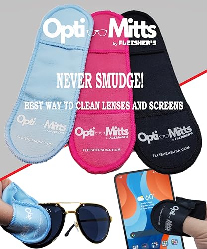 FLEISHER'S Opti-Mitts, Eyeglass Cleaning Cloth, 3 Pack, Soft Microfiber, Anti-Scratch, Lens Cleaning Wipes, Screen, Glasses, Lens Wipes, Finger Mitts