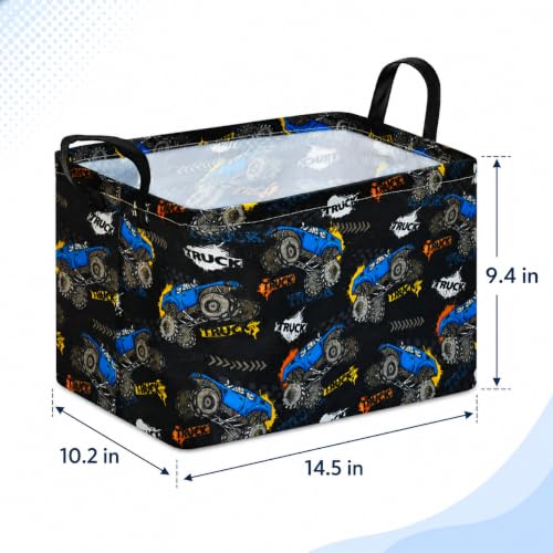 Rectangular Monster Truck Storage Basket for Boys, Basket Trucks Toy Storage Bin with Handles, Collapsible Organizer Basket for Kids Bedroom, Playroom and Clothes Storage - color: Letter Monster Truck