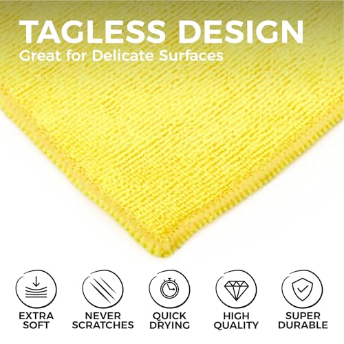 The Rag Company - All-Purpose Microfiber Terry Cleaning Towels - Commercial Grade, Highly Absorbent, Lint-Free, Streak-Free, Kitchens, Bathrooms, Offices, 300gsm, 12in x 12in, Yellow (12-Pack) - color: Yellow, size: 12in x 12in
