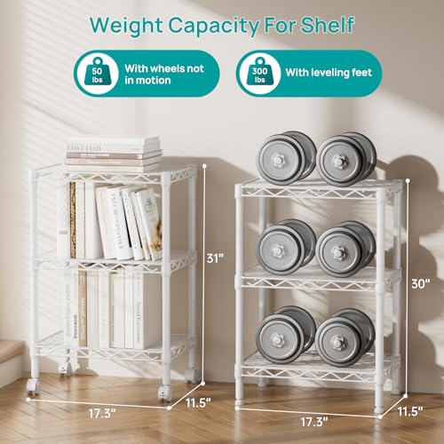 SINGAYE Small Shelves Kitchen Storage Shelf Wire Shelving Metal Adjustable - color: White, size: 3 Tier 11.6"Dx17.6"Wx30"H