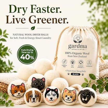 Wool Dryer Balls XL 6-Pack – Organic Wool Dryer Balls for Laundry Reusable, Natural Fabric Softener, Reduces Drying Time, Static, Wrinkles & Clumping - color: Mixed Friends