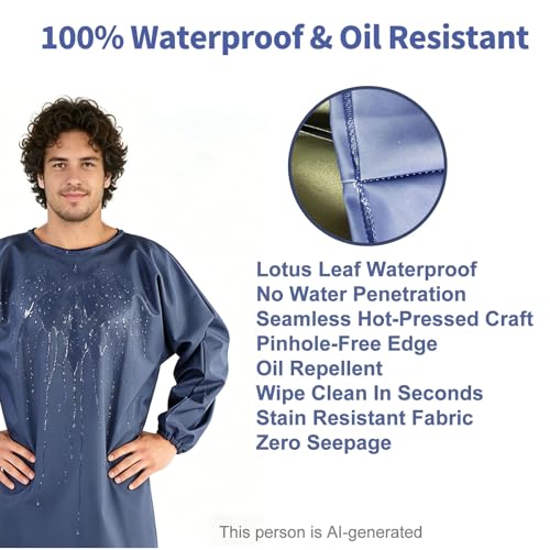 SUJAN Durable Waterproof Long Sleeve Apron Multi-Purpose Work Garment - color: Dark Olive Green, size: length：55.1in