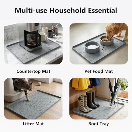 Mateeylife Under Sink Mat Kitchen Waterproof, Silicone Sink Tray 28"X19" - color: Light Grey, size: 19''W x 28''L