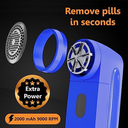 Pionix Fabric Shaver, Sweater Shavers to Remove Pilling, High-Perf Defuzzer, Rechargeable Electric Lint Shaver for Fuzz and Lint Balls from Clothing, Upholstery 2000mah Battery (Candy Blue) - color: Candy Blue