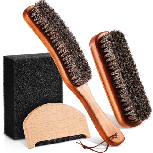 4 Pcs Horsehair Felt Hat Brush Kit with Cleaning Sponge Cowboy Clean Hat Wood Fedora Hat Cleaning Set Baseball Cap Lint Brush Remove Dust for Hair Furniture Suits Clothes(Style D) - style: Style D