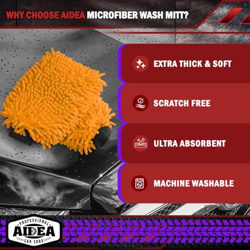 AIDEA Car Wash Mitt Microfiber, 2PK, Car Wash Brush, 7.12''X10.14'' - color: Orange, size: 2PK-7.12''X10.14''