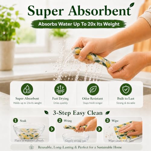 10 Pcs Fruits Print Swedish Dishcloths for Kitchen, German Cellulose - color: 10 Pcs- Fruits Print