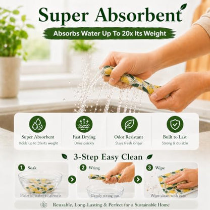 10 Pcs Fruits Print Swedish Dishcloths for Kitchen, German Cellulose - color: 10 Pcs- Fruits Print
