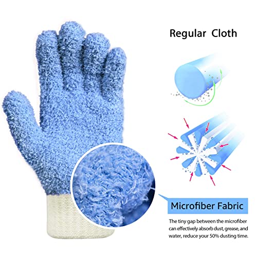 MIG4U 3 Pairs Microfiber Dusting Gloves, House Cleaning Glove for Blinds, Plants, Windows, Shutters, Furniture, Car Interior, Reusable Lint-Free Mitt, S/M - color: Blue/Gray/Pink 3 Pairs