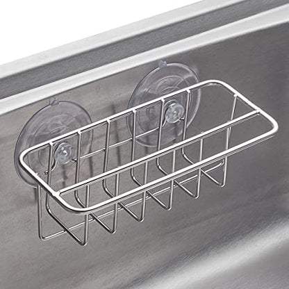 TESOT Sink Caddy Sponge Holder for Kitchen Sink Dish Cloth Hanger 2 Suspension Options(Suction Cups and Adhesive Hook), SUS304 Stainless Steel, Silver - color: Silver