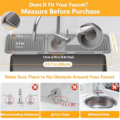 24'' Longer Faucet Mat for Kitchen Sink Water Splash Guard Behind Faucet - color: Gray, size: 24" x 5.5"