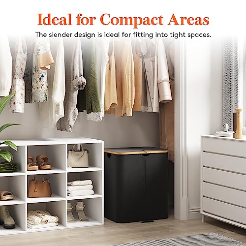 Lifewit 120L Double Laundry Hamper with Lid and Removable Bag, Black - color: Black, size: 120L