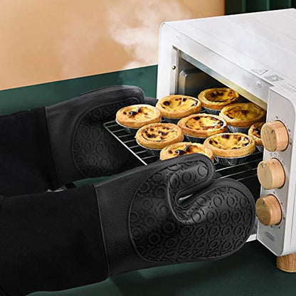 Silicone Oven Mitts - 14.6" Heat Resistant Oven Gloves for Baking, Cooking - color: Black, size: 14.6in Oven Mitts