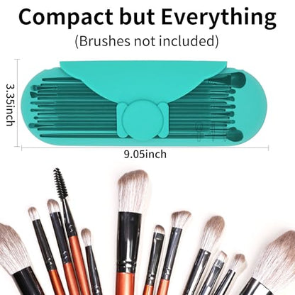 Travel Silicone Makeup Brush Holder with Cleaning Pad and Magnetic Closure - color: Ocean Blue