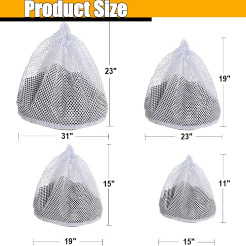 4 pcs Commercial Mesh Laundry Bag - Sturdy Mesh Material with Drawstring Closure. Ideal Machine Washable Laundry Bag for Factories, College, Dorm and Apartment Dwellers(4Set-M,L,XL,XXL) - size: 4pcs-M,L,XL,XXL