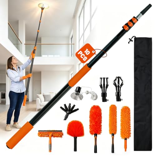 Light Bulb Changer for High Ceilings, 12FT Pole 20FT Reach, 10-Piece Kit-Orange - color: Orange
