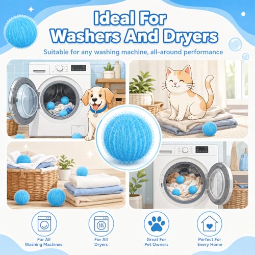 12PCS Pet Hair Remover for Laundry, Reusable Lint Catcher for Washing Machine, Efficient Debris, Hair Cleaner, Pet Hair Catcher for Clothes, Bedding, Washing Machine Hair Catcher(Blue)