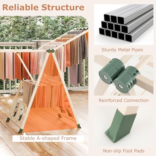 GIANTEX Foldable Metal Clothes Drying Rack, 55.5" Height Adjustable Wings - color: Beige, size: 55.5"L x 39"-58"H