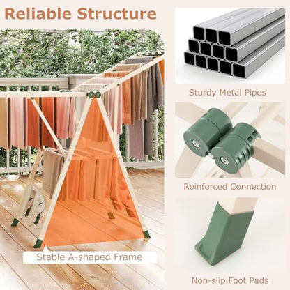 GIANTEX Foldable Metal Clothes Drying Rack, 55.5" Height Adjustable Wings - color: Beige, size: 55.5"L x 39"-58"H