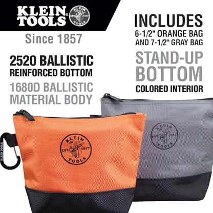 Klein Tools 55470 Utility Bag, Stand-Up Zipper Tool Bags, Tough 1680d Ballistic Weave, Reinforced Bottoms, Orange/Black, Gray/Black, 2-Pack - size: 2-Piece, style: 2-Piece
