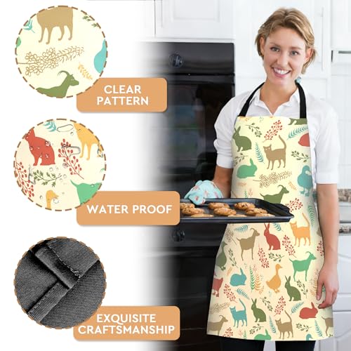 Adjustable Baking Aprons for Women - Cooking Aprons for Women with Pockets, Perfect for Baking Cooking Gradening - color: Animal