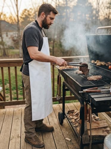 Molaxhome PU Waterproof Apron for Chef Lightweight Oil-Resistant Work Apron - color: White