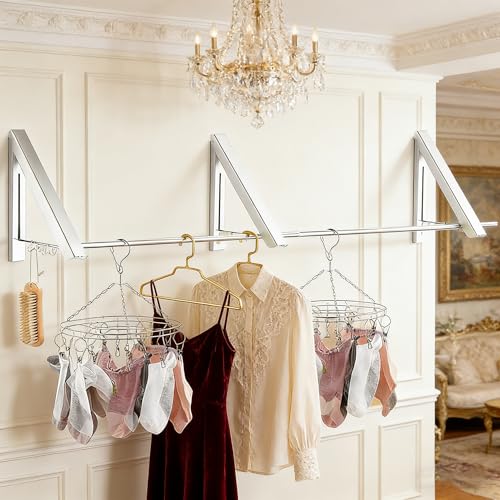 FOLAI 3-Piece Drill-Free Folding Clothes Drying Rack (Silver), - color: Silver, size: 3-Piece
