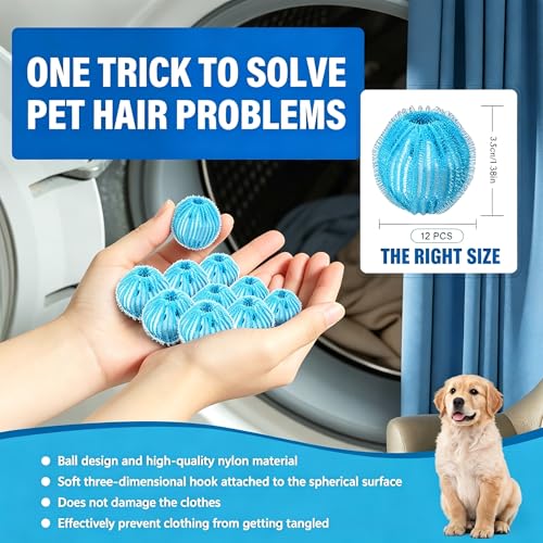 12Pcs Reusable Laundry Hair Remover Balls, Pet Hair Remover for Washing Machine, Effectively Cat Dog Fur Lint Catcher, Laundry Lint Remover Balls for Bedding, Clothes, Sofa Covers (Light Blue) - color: Light Blue