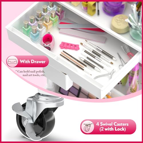 SUNALLY Makeup Cart Organizer with Drawer,4 Tier Rolling Makeup Cart, White - color: White, size: 4 Tier