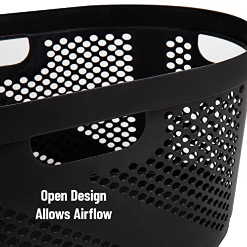 Mind Reader 40L Ventilated Laundry Baskets, Lightweight Clothes Hamper with Cutout Handles for Bathrooms and Closets, Plastic, Set of 2, Black - color: Black, size: Set of 2