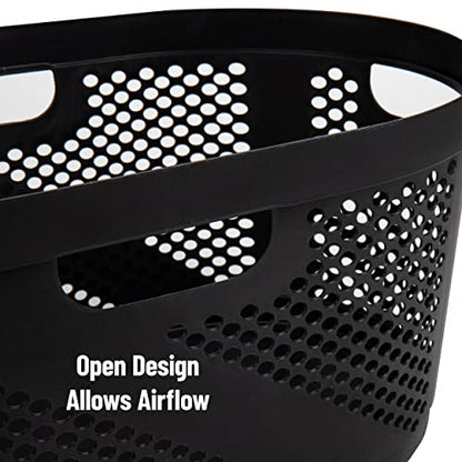 Mind Reader 40L Ventilated Laundry Baskets, Lightweight Clothes Hamper with Cutout Handles for Bathrooms and Closets, Plastic, Set of 2, Black - color: Black, size: Set of 2