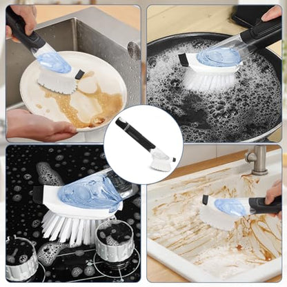 Soap Dispensing Dish Brush, Cleaning Scrubber with Soap Dispenser, Kitchen Brush for Pot Pan Sink Cleaning for Dishes, Pans, Sink, Pots