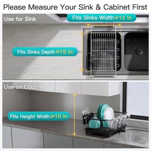JASIWAY Black Dish Drying Rack in Sink with Drainboard and Utensil Holder - color: Black, size: For 12"-30"w Sink, with Drainboard