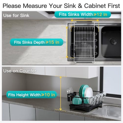 JASIWAY Black Dish Drying Rack in Sink with Drainboard and Utensil Holder - color: Black, size: For 12"-30"w Sink, with Drainboard