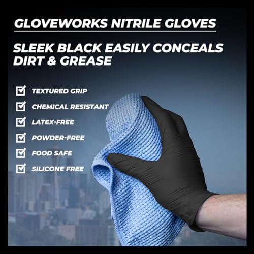 GLOVEWORKS Nitrile Gloves Disposable 5 mil Black Size Medium Box of 100 - color: Black, size: Medium