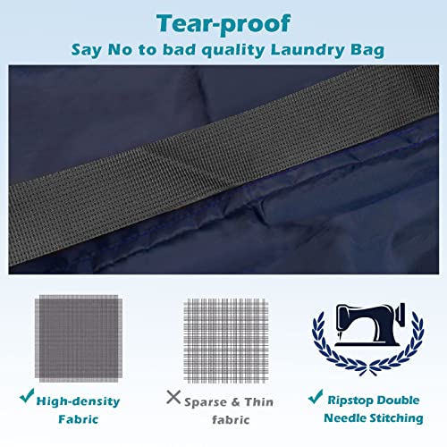 Coomee Heavy Duty Laundry Bag, 2 Pack XXL Nylon Laundry Bags with Straps - color: Navy, size: 48" x 28" x 1"