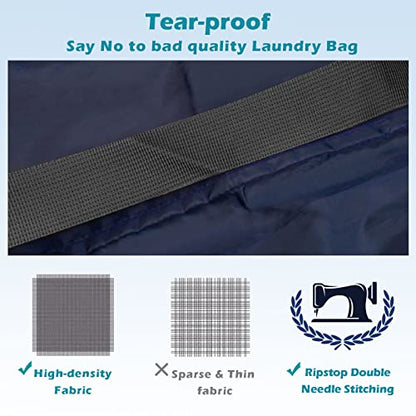 Coomee Heavy Duty Laundry Bag, 2 Pack XXL Nylon Laundry Bags with Straps - color: Navy, size: 48" x 28" x 1"