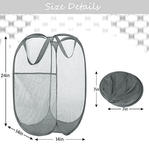 Deluxe Strong Mesh Pop up Laundry Hamper Basket with Side Pocket for Laundry Room, Bathroom, Kids Room, College Dorm or Travel Grey - color: Grey