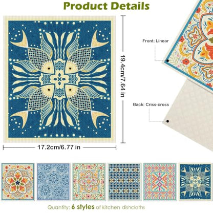 6 Pcs Swedish Paper Cloths for Kitchen, Reusable Paper Towels Washable - color: Fish Ornamentation