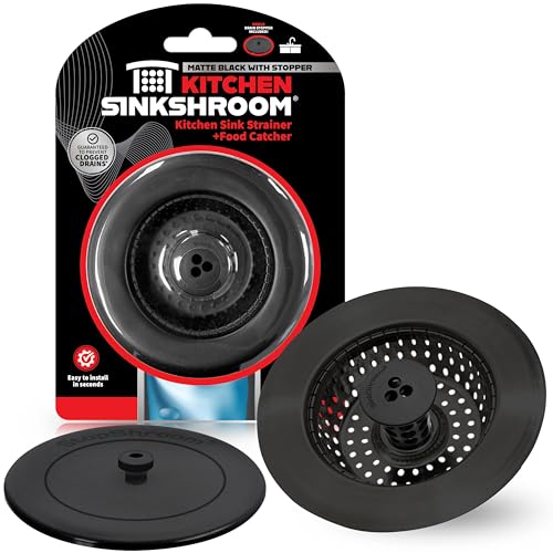 Kitchen SinkShroom Clog-Free Kitchen Sink Drain Strainer with Stopper - Sink Protector for Kitchen Sink, Stainless Steel, Matte Black - size: 1-Pack, style: Strainer with Stopper, Matte Black