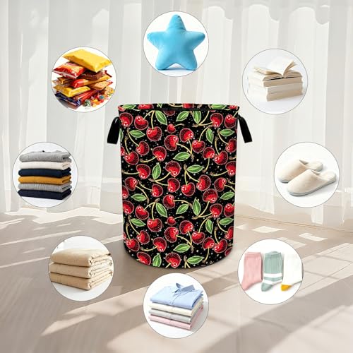 Cherry Laundry Basket Waterproof Laundry Hamper Foldable Laundry Bag with Handles for Bedroom, Bathroom, Office, Clothes Storage - color: Cherry