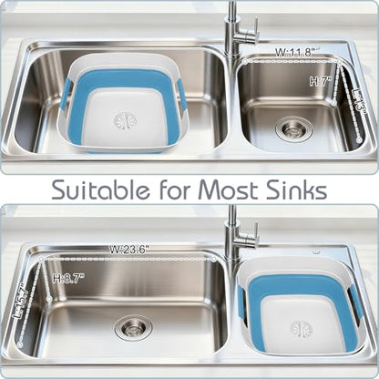 Collapsible Dish Basin with Drain Plug, 2.4 Gal 9L Foldable Wash Basin, Portable Sink Tub for Kitchen, Baby Bottles, Camping, RV, Vegetable Washing and Beverage Tub, Blue - color: Blue