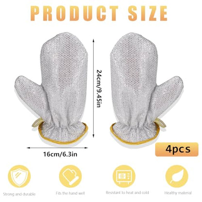 2 Pairs Dish Sponge Dishwashing Gloves, Non Scratch Dish Scrubber Dish Gloves, Waterproof Kitchen Scrub Sponges for Cleaning Dishes Pots Pans, 24x16cm/9.45x6.3in, Silver