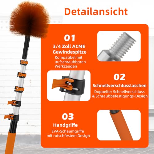26 FT Reach Cobweb Duster with 5-20FT Telescoping Pole, Dual Action Flip-Lock & Screw Fixing Design, Washable Reusable Duster for High Ceilings, Fans & Home Cleaning - size: 5-20FT