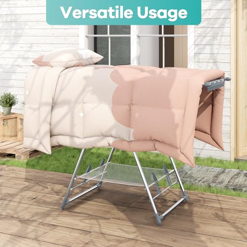 APEXCHASER Clothes Drying Rack with High Hanger, 3-Level Drying Racks - color: Gray, size: 2 Wings