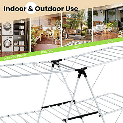 S AFSTAR 2-Layer Clothes Drying Rack, Folding Laundry Drying Rack w/Height-Adjustable Gullwing, 33 Rails & 26 Clips, Collapsible Laundry Hanger, Indoor/Outdoor Portable Dryer for Clothes Shoes Towels - style: 4 Wings